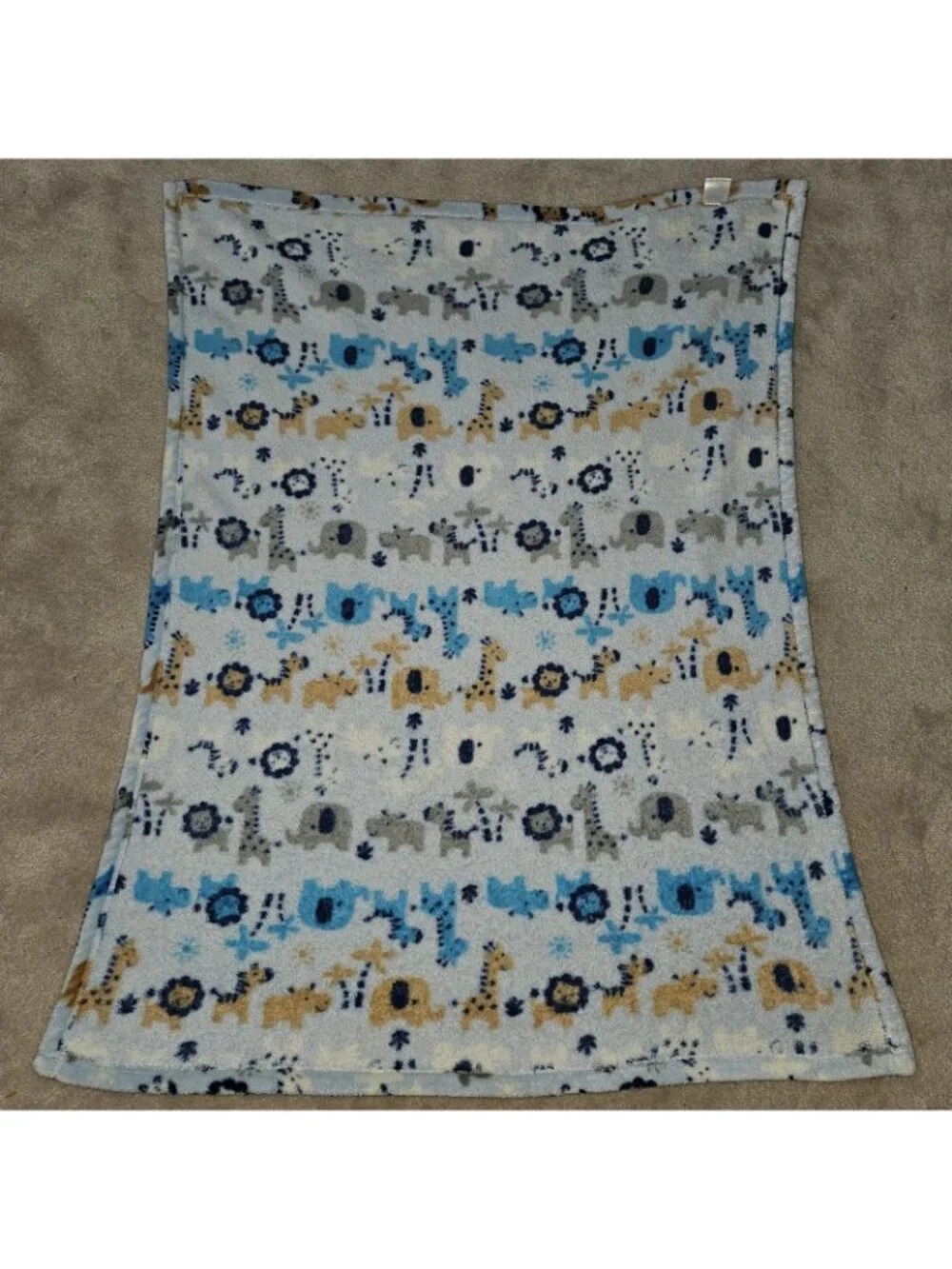 Baby Gear Blue Fleece Blanket Elephant Lion Hippo Giraffe Zebra Gray Brown White
